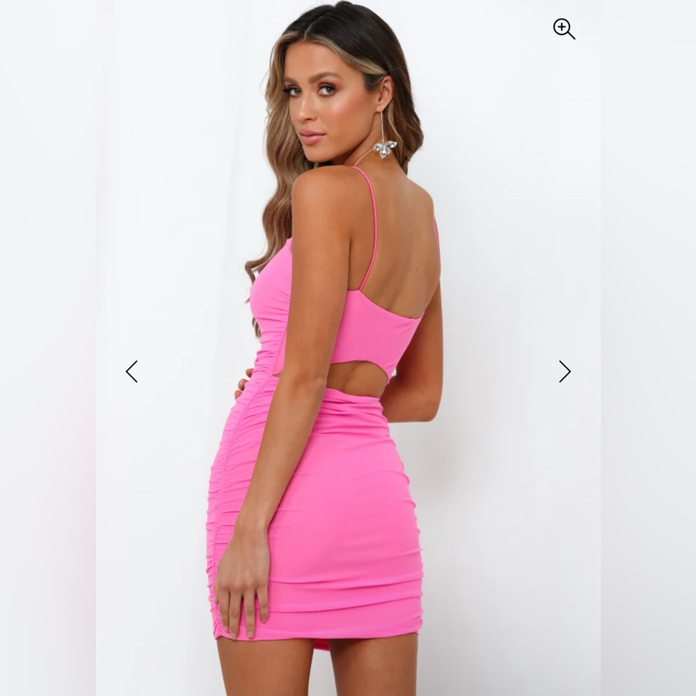 NWT HELLO MOLLY FAVORITE THINGS DRESS HOT PINK FITTED MINI RUCHING size 8 - Picture 3 of 9